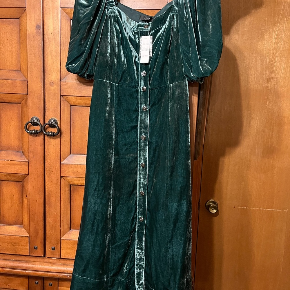 J. Crew Dark Green Velvet Long Sleeve Dress